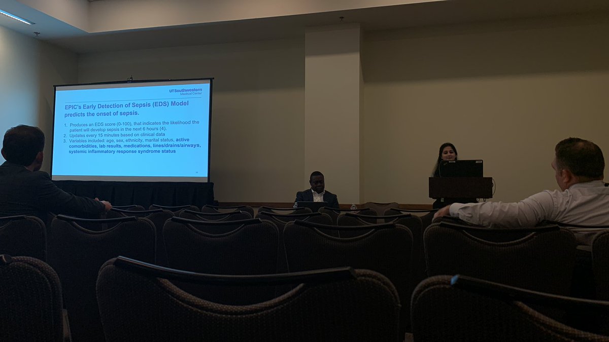 gsbastedo's tweet photo. Tanvi Ingle, MS1 from @UTSWedu discusses the use of Epic’s early sepsis indicator to predict mortality; data shows that the model underpredicts low risk of mortality and overpredicts high risk. Sensitivity and specificity (med student’s best friend) need to be adjusted.

#saem23 https://t.co/RrdyfDPdLo