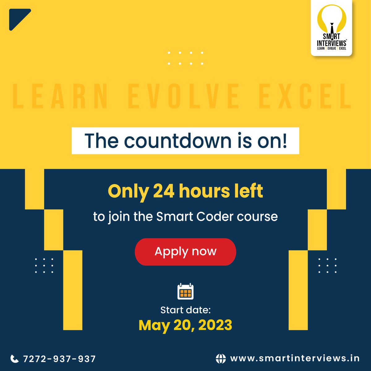 smart_interview's tweet image. It's just one more day until the new batch of our coding course begins. If you haven’t registered yet, this is your last chance to do it. Don’t miss the opportunity. Register now
#coding #learncoding #smartcoder #smartinterviews