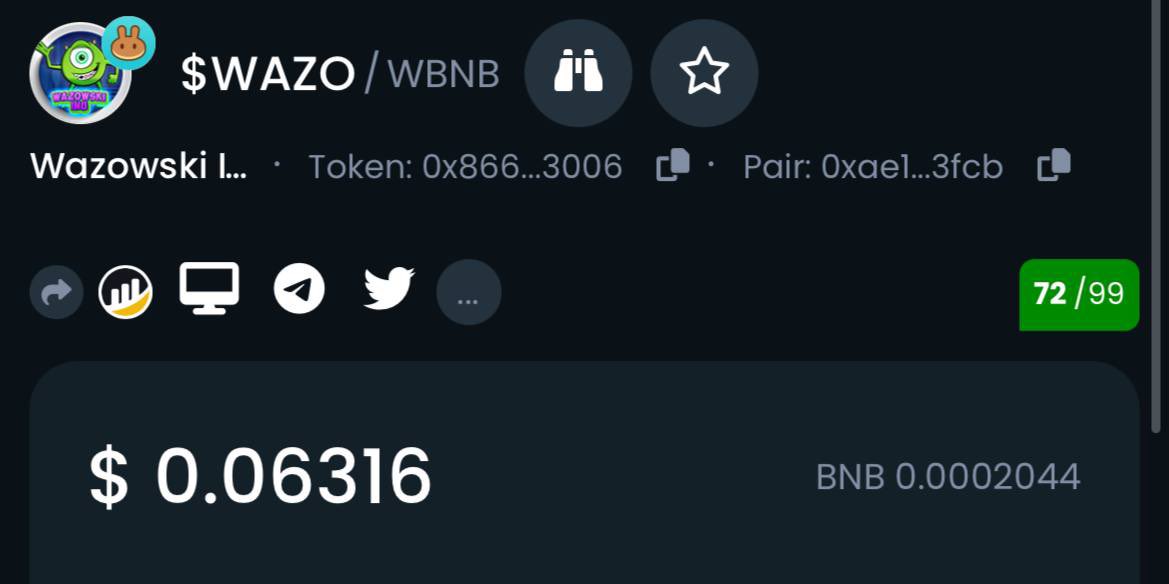 $WAZO LOGOS AND SOCIALS ARE NOW UPDATED ON DEXTOOLS…. trending next???👀 .

dextools.io/app/en/bnb/pai… .
#wazo #memecoin #crypto #eth #bitcoin #bsc #meme #finance #Trending