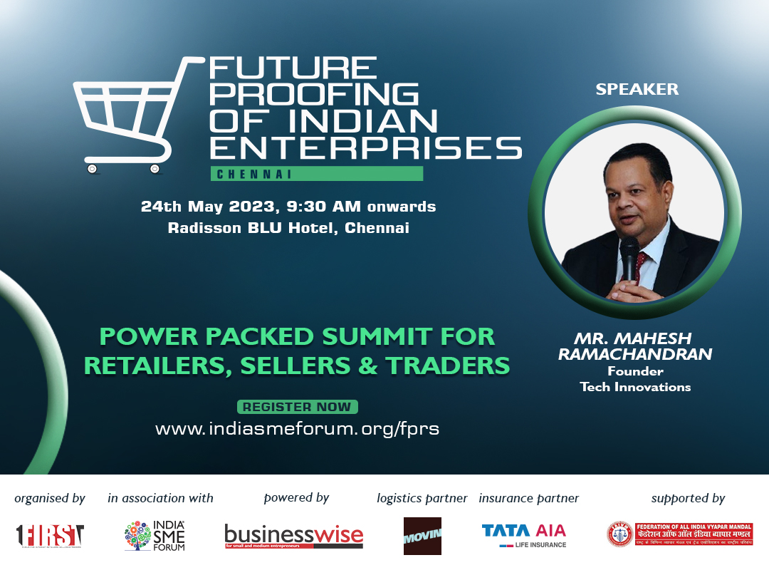 1stindiaorg's tweet image. Mr. Mahesh Ramachandran, Founder, Tech Innovations is speaking at the Session 2: Outlook of Retail Industry in Chennai on 24th May 2023 from 9:30 am onwards at Radisson BLU Hotel, Chennai.  
Register now bit.ly/3KVrV2 
#futureproofretail #fpieinchennai #indiasmeforum