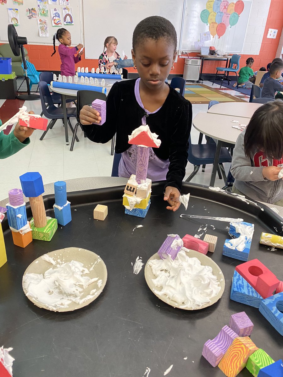 2022Kpb's tweet photo. KPB has had building on our mind! Today we found a new way to build using shaving cream and foam blocks 🟠🟡🟥🟩 https://t.co/nt7Ti7DEMh