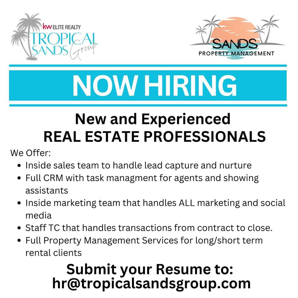 Sandsrepm's tweet photo. Are you a current agent along the 
Gulf Coast of Florida and looking to make a move? 
Grow within an organization? Tired of being a single 
agent doing everything on your own? Give us a call, 
we would love to chat https://t.co/KUL1kZl13j https://t.co/9AL8RqxrKX