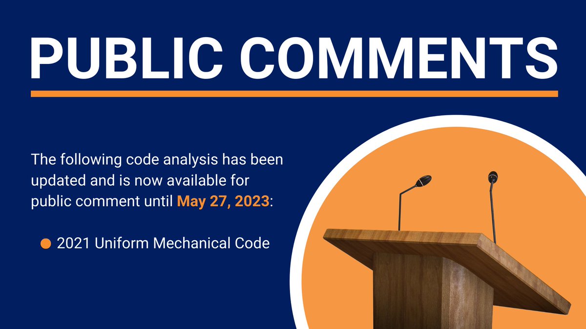 📢🚨Don't miss out on your chance to have your voice heard!⏰⚙️Tomorrow is the final day to submit your public comment for the 2021 Uniformed Mechanical Code (UMC) code analysis! /bit.ly/3WX4wRw
#CodeAnalysis #UMC #HouPermits #PublicComments