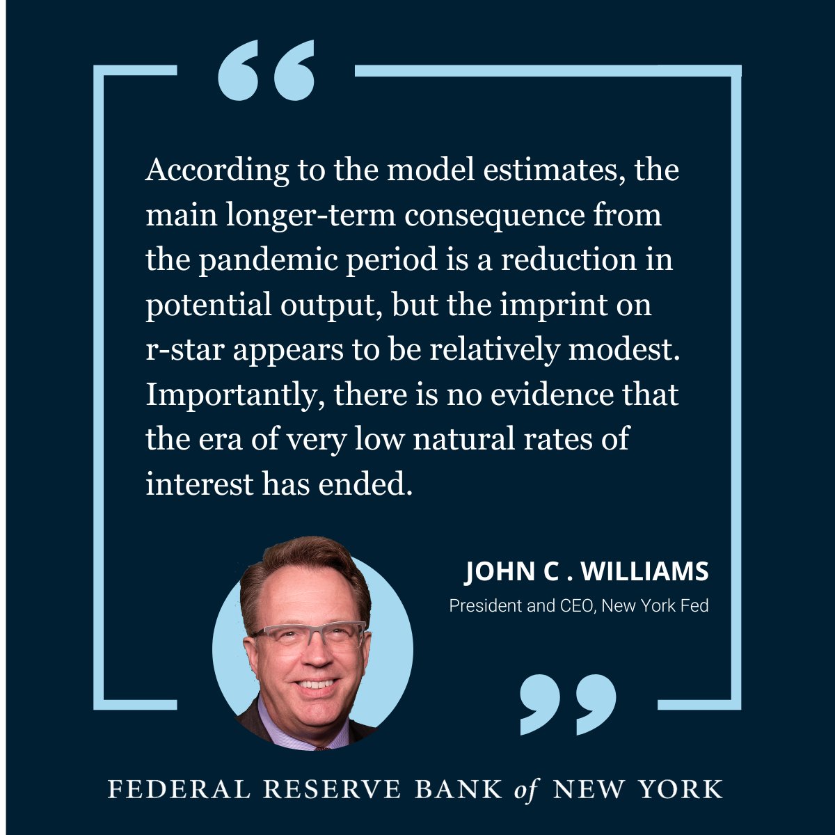 Earlier today at the Thomas Laubach Research Conference, President John C. Williams announced the relaunch of the regular publication of r-star estimates, with modifications to account for the unprecedented nature of the pandemic. nyfed.org/3WkTQML