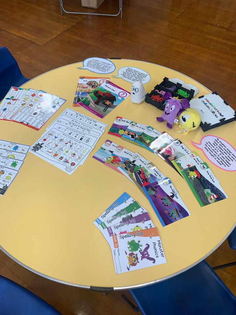 MonsterPhonics's tweet photo. The Monster Phonics team had a great time this morning at St Oswald's Catholic Primary School for the first model school open morning 

Here's a display of #monsterphonics resources showcasing the multi sensory #learning 👇

#multisensory #colourcoding #teachertwitter #phonics https://t.co/hrQBBVwaoc