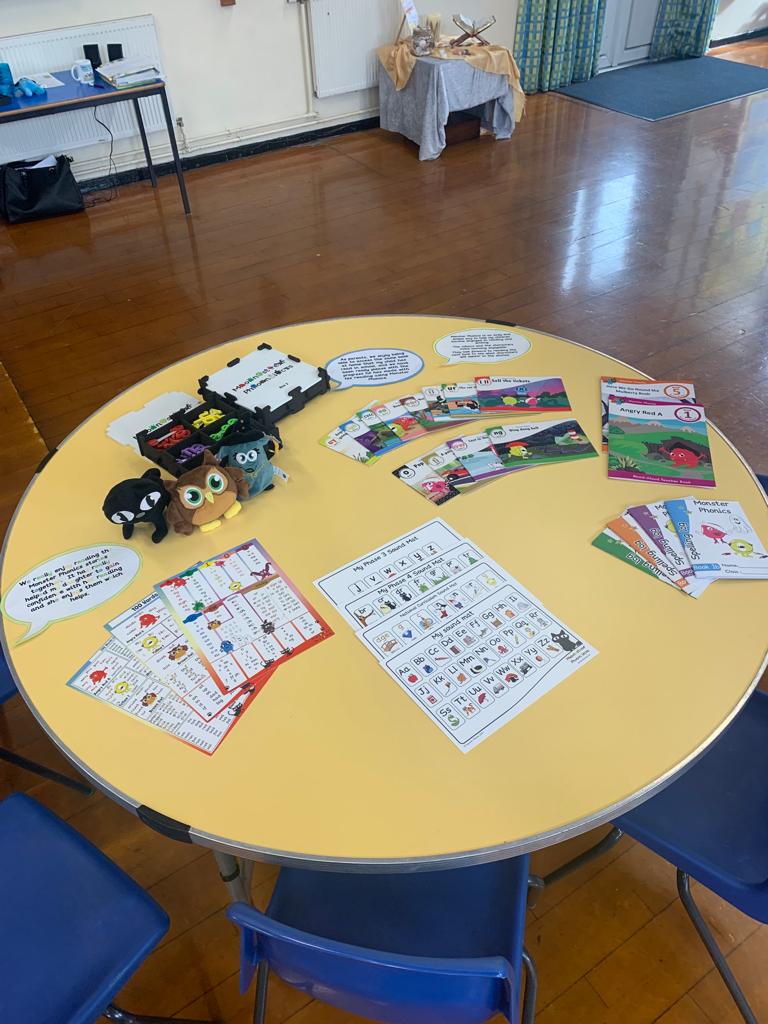 MonsterPhonics's tweet photo. The Monster Phonics team had a great time this morning at St Oswald's Catholic Primary School for the first model school open morning 

Here's a display of #monsterphonics resources showcasing the multi sensory #learning 👇

#multisensory #colourcoding #teachertwitter #phonics https://t.co/hrQBBVwaoc