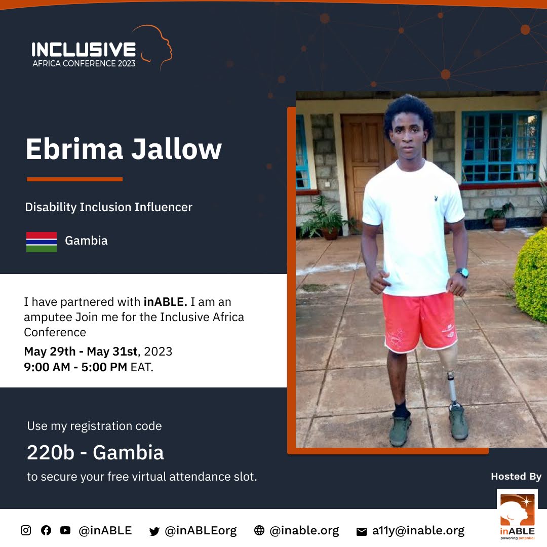 I am excited to be a disability inclusion influencer for the Inclusive Africa Conference 2023 by @inABLEorg as we take accessible technology in Africa to the next level. Join me for #InclusiveAfrica2023 by using our registration code 220b here - hopin.com/events/inclusi….