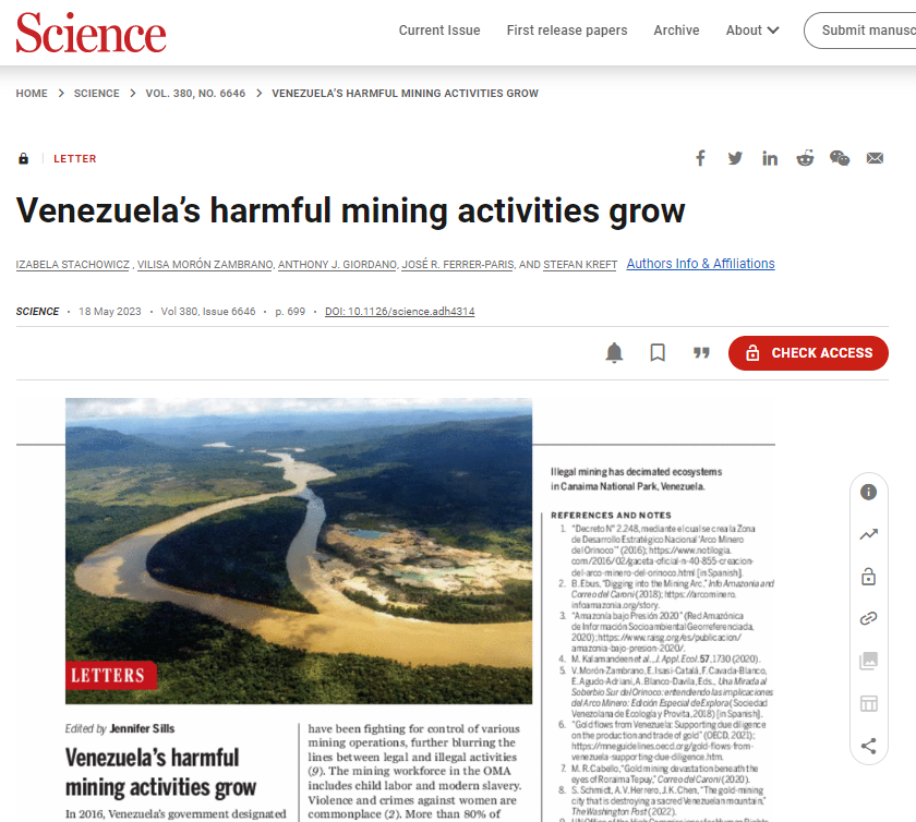 izolinia's tweet photo. Shedding Light on Venezuela in @ScienceMagazine ->Devastating impacts of unregulated development of mining activity in the Orinoco Mining Arc. After years of trying we finally publish this letter!
DOI: 10.1126/science.adh4314
@Society4ConBio
@BramEbus @SOSOrinoco @provita_ong https://t.co/OuohqmfhEJ