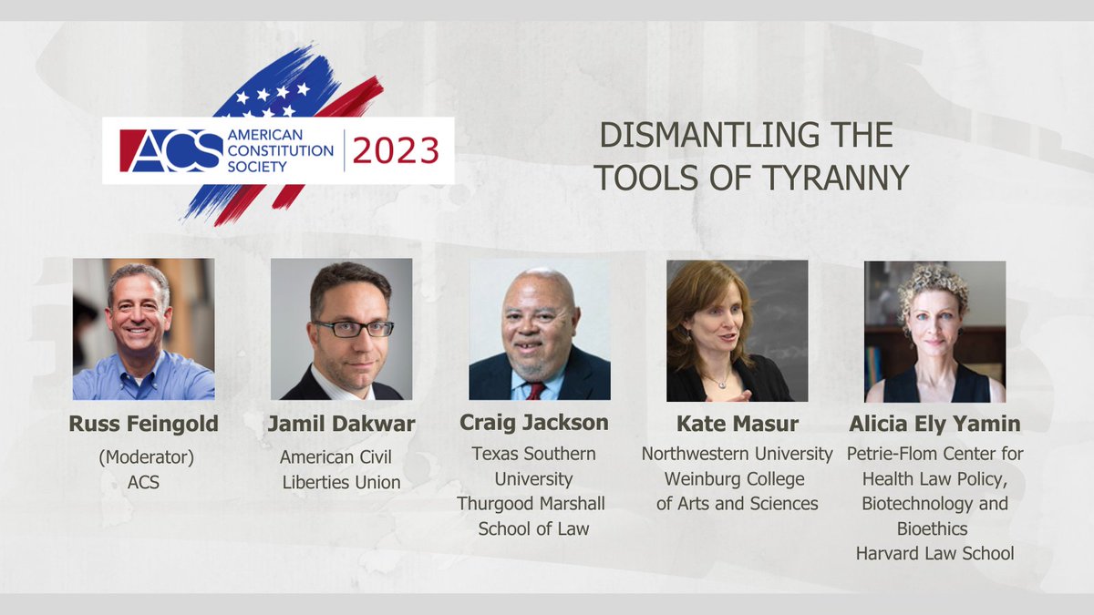 acslaw's tweet image. Happening now - Dismantling the Tools of Tyranny, will examine how authoritarians and would-be authoritarians – including those in the U.S. – have weaponized strategies to demonize marginalized communities to achieve greater political, economic, and social control. #ACS2023