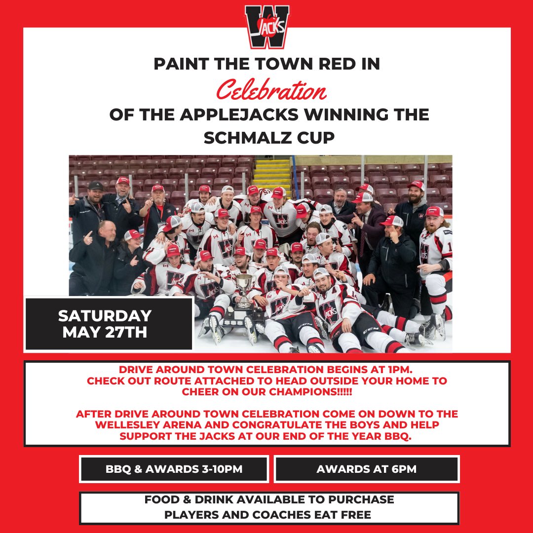 OHAapplejacks's tweet photo. Come out and paint the town red on May 27th in celebration of your 2023 Schmalz Cup champions! 🍎🍎

Check out the poster below for more details! ⬇️ https://t.co/8mSqZiTmxy