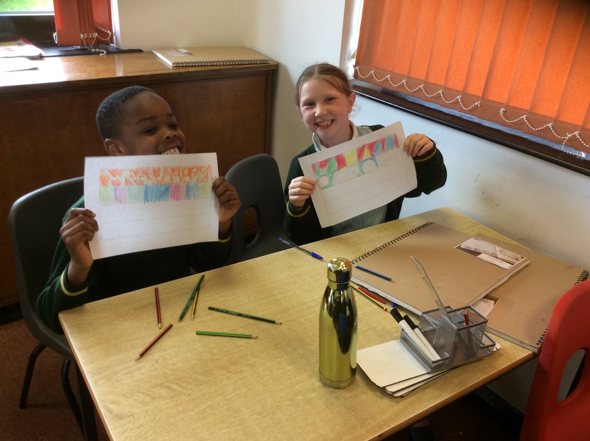 Year 4 are creating repeated patterns to decorate their musical instruments made from recycled materials #WeAreBrightFutures #primaryart