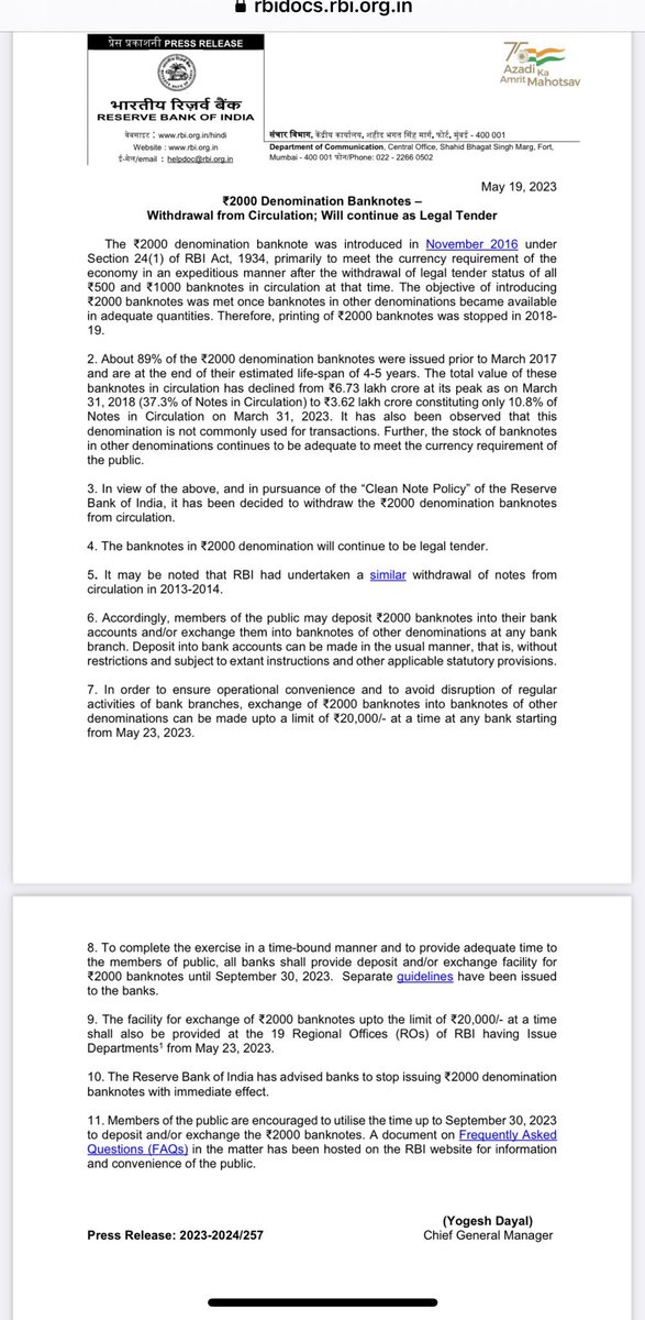 UP60NEWS's tweet image. • RBI अब 2000 के नोट को वापस लेगा
• फिलहाल जो 2 हजार के नोट जो मार्केट में है वो वैध रहेंगे
• RBI ने बैंकों को 2 हजार के नोट रोकने को कहा
#RBI #twothousandrupee #Twothousand