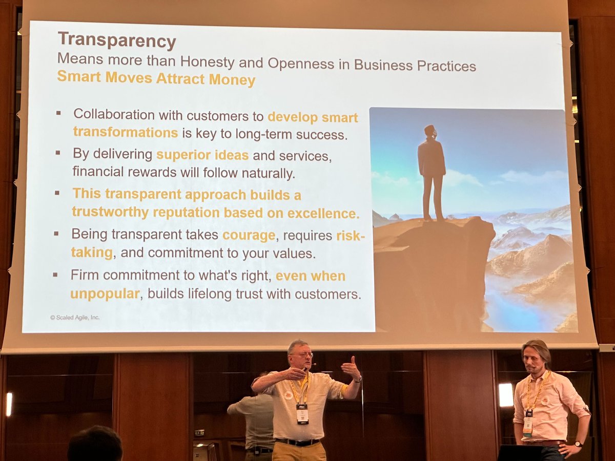 DevStrideApp's tweet photo. Inspiring presentation by Kegon unveiling the power of SAFe Core Values at SAFe Summit 2023 in Prague. 

Using a SAFe mindset, we embrace transparency and alignment to greatly fuel business success. https://t.co/R99RbItUBp
