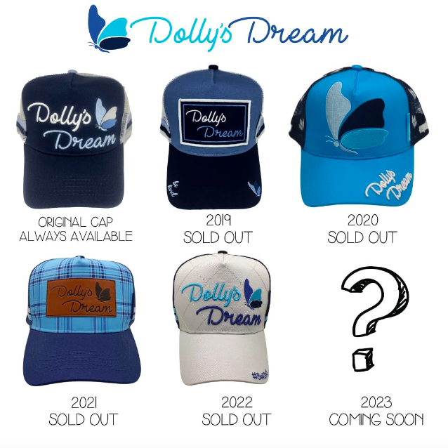 Who has the full collection of Dolly's Dream caps?

Every year, Kate (Dolly's mum), designs a new Limited Edition cap, & every year they sell out quickly.

Stay tuned for updates or check bit.ly/3nFtVT5 to see all the Dolly's Dream merch for sale 💙

#DollysDream #BeKind