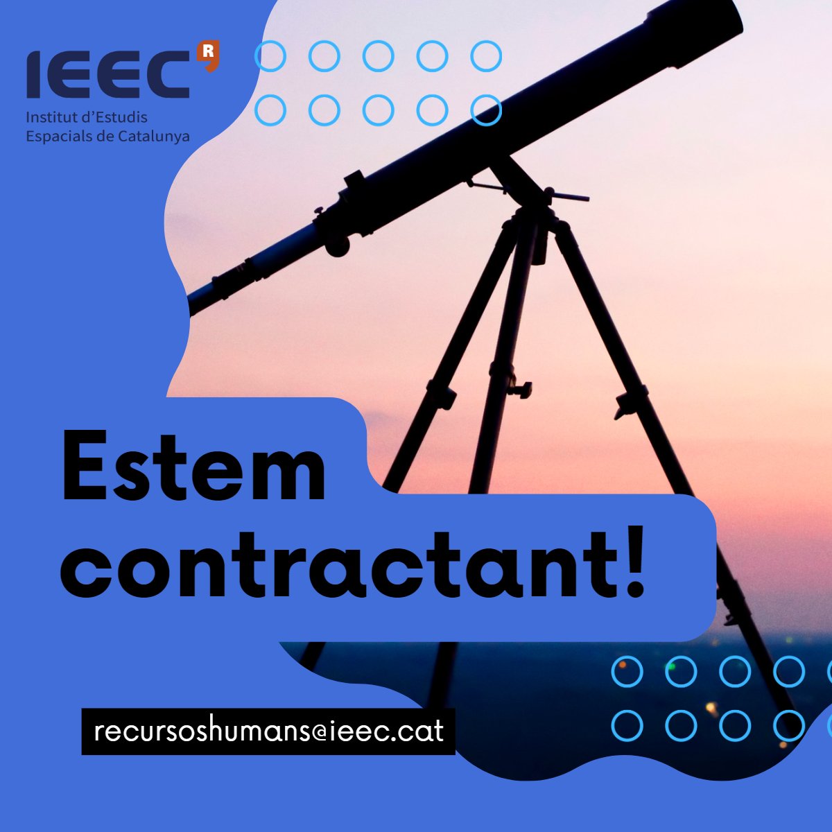 IEEC_space's tweet photo. 📢 Noves ofertes de feina a l'#IEEC! 

🛰️ Feu un cop d'ull a les 9 posicions obertes per a menors de 30 anys en el marc del programa #INVESTIGO #AGAUR 2023. Cobreixen totes les unitats de l'IEEC: @ICC_UB, CERES @UABBarcelona, CTE @la_UPC i @ice_csic  

👉 https://t.co/pHS0uvubPX https://t.co/oaOqJdccyl