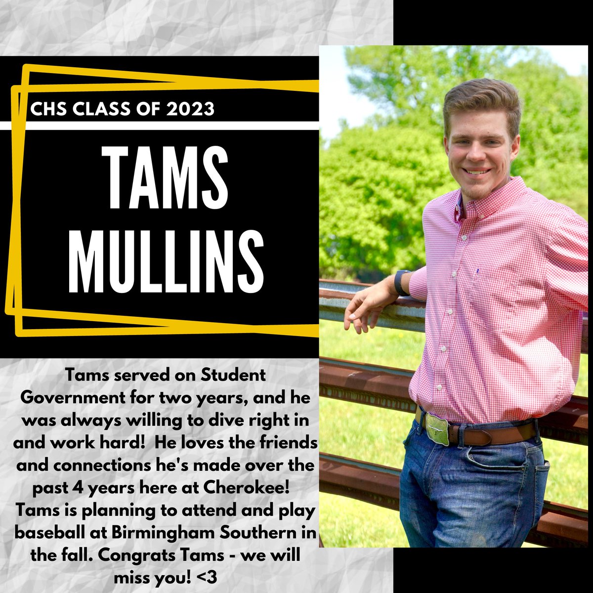 CherokeeSGA's tweet photo. WE LOVE OUR SENIORS!! <3 Congrats Tams, and good luck next year! @CHS_Warriors @MullinsTams https://t.co/1fNHkHc8QH