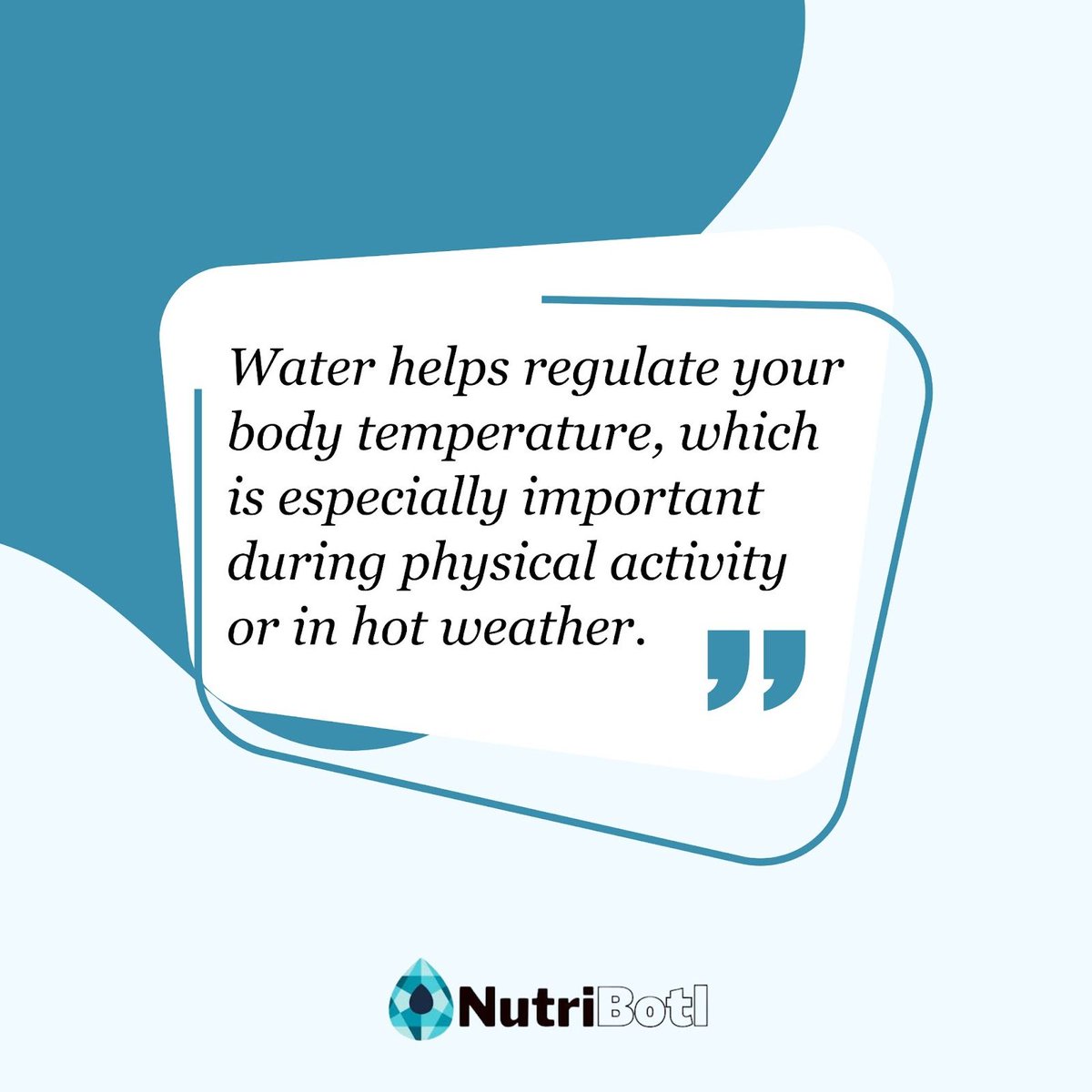 nutribotl's tweet photo. Water is essential for regulating body temperature, which is especially crucial during physical activity or in hot weather. When you're active or exposed to high temperatures,your body produces sweat as a cooling mechanism.

🌐 https://t.co/uZ78ns42bO
.
#StayHydrated #DrinkWater https://t.co/12vpwgVesW
