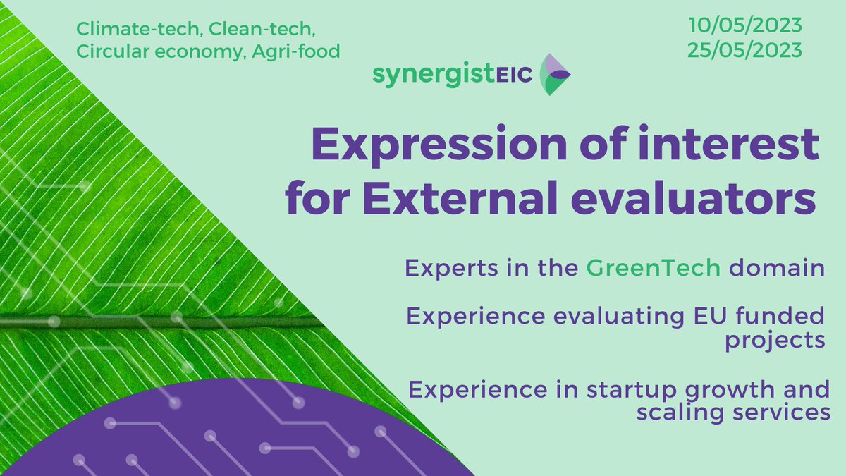 synergistEIC's tweet image. Only few more days to apply to be an External evaluators for SynergistEIC’s Open Call #1
-> Check all relevant information on our website : synergisteic.eu/evaluators/
-> Apply on @F6S platform before May 25th, 2023; 17:00 CET : f6s.com/synergisteic-e…
@EUeic @EU_EISMEA @StartUpEU