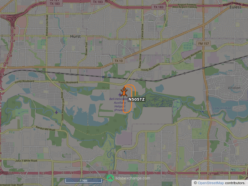 N505TZ, a Bell Helicopters 505, is circling over Fort Worth at 525 feet, speed 44 MPH, 0.8 miles from Sulphur Branch globe.adsbexchange.com/?icao=a64e44&z…
