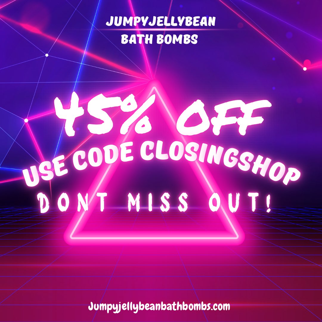 Make sure you get your orders in before everything is gone! Check out our website and once everything is gone we are closing our shop. 

Use code ClosingShop at check out for 45% off. 

jumpyjellybeanbathbombs.com 

International shipping is available! 📦 ✈️