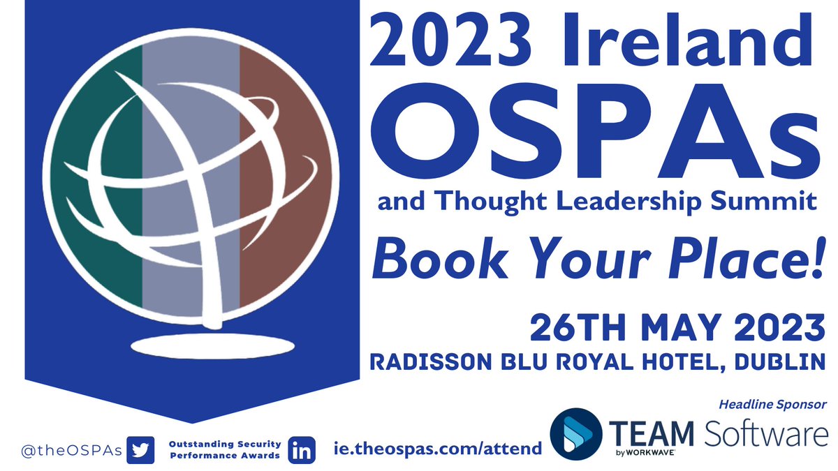 theOSPAs's tweet photo. Mark your calendars! The 2023 Ireland OSPAs &amp; Thought Leadership Summit, sponsored by @TEAM_Software, are just around the corner!

Date: 26th May 2023
Time: 10:00AM
Location: Radisson Blu Royal Hotel, Dublin

Visit https://t.co/9cgf3rKTx3 to register and reserve your place today. https://t.co/efJjiOiNzp