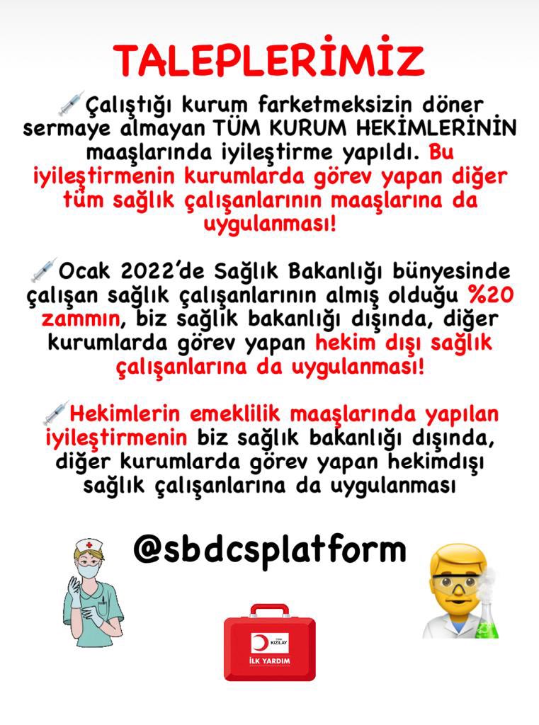 @sbdcsplatform sesini duyun!
Hekim dışı sağlık çalışanlarının talepleri ⬇️
#üveysağlıkçı
#bizdesağlıkçıyız

<a href="/yirmiucderece/">23 DERECE</a> @aykiricomtr <a href="/saglikperrsonel/">Personel Sağlık Personeli Haber.Net</a> <a href="/ErcanSeki/">ERCAN SEKİ</a> <a href="/BRCNYLDRM78/">Bircan Yıldırım</a> <a href="/acikelosman/">Ziya Osman Açıkel</a> <a href="/sevilayyaziyor/">Sevilay Yılman</a> <a href="/hatipoglupaysun/">Aysun Hatipoglu Potgieter</a> 
<a href="/Haberler/">Haberler.com</a>