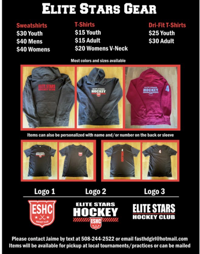 elitestars24's tweet photo. Elite Stars HC Gear on sale from our very own in house specialist ! See details attached ! #ESHC #SWAG #CUSTOM https://t.co/iHVchCzQ5L