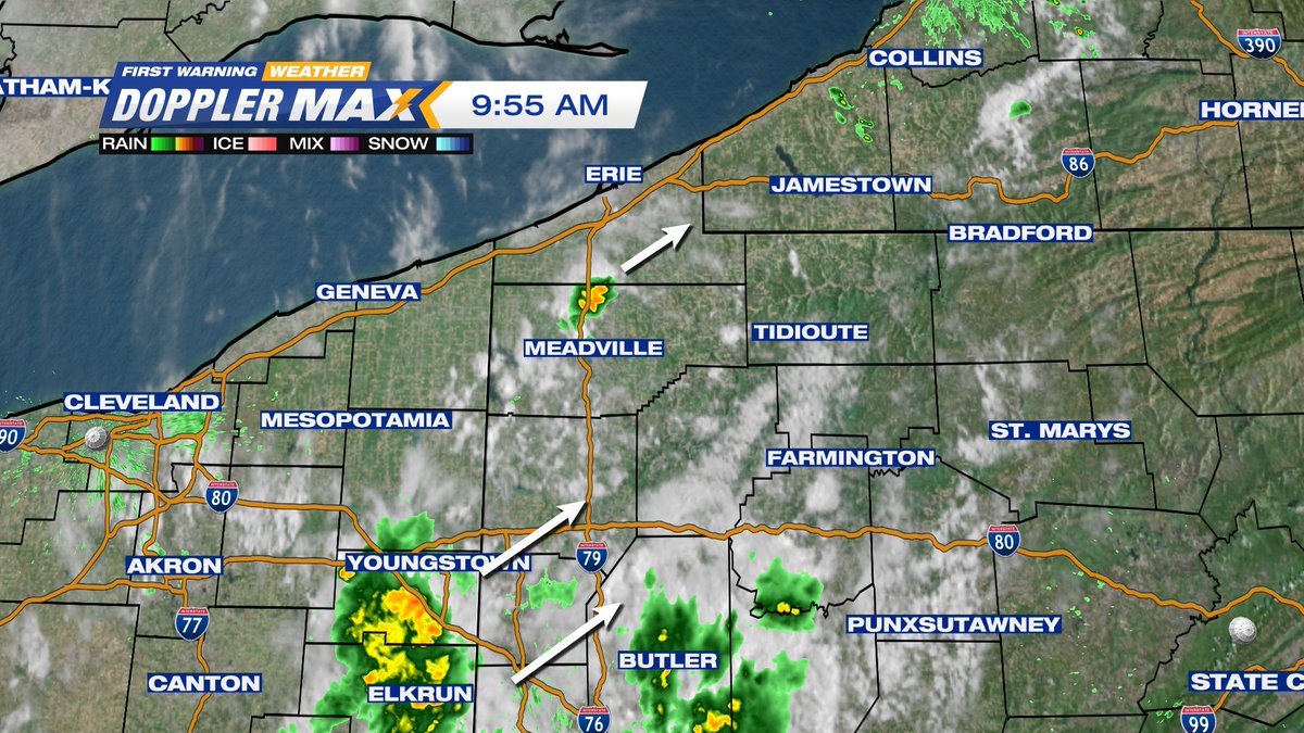 ErieNewsNow's tweet image. 10AM RADAR UPDATE: Isolated showers are already starting to pop up across the region. A quick downpour &amp;amp; few strikes of lightning will be possible for some. More will likely be popping up within these next few hours. @AJ_Mast_WX #PAWX #EriePA #RadarUpdate