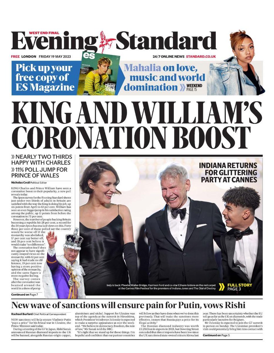 TmorrowsPapers's tweet photo. Friday's Evening Standard: King And William's Coronation Boost #TodaysPapers #TomorrowsPapersToday #EveningStandard https://t.co/EhJBoUt8F0