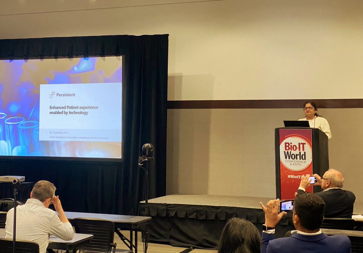 Persistentsys's tweet photo. Fantastic closing day at #BioIT23! Dr. Subhadra R.V. from @Persistentsys delivered an insightful session on "Enhancing Patient Experience Enabled by Technology (AI/ML)". Thank you for the engaging conversations with healthcare leaders and valuable insights from @mitsmr 
. https://t.co/b1IdcJl0Lw