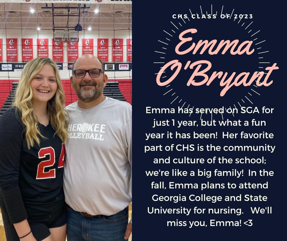 CherokeeSGA's tweet photo. WE LOVE OUR SENIORS!! <3 Congrats Emma, and good luck next year! @CHS_Warriors https://t.co/iXfW1fFTef