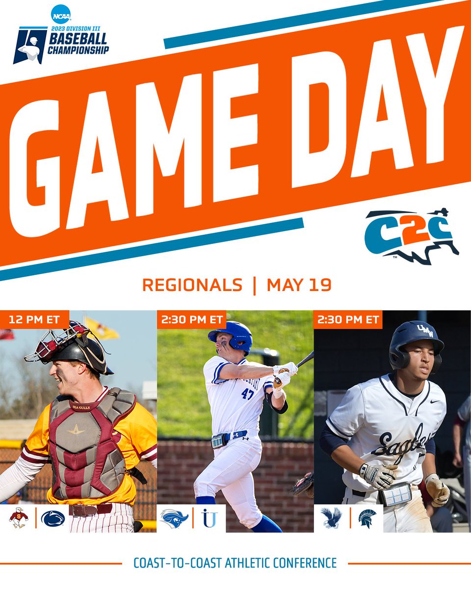 C2CAthConf's tweet photo. 🏆 #D3Baseball 𝙍𝙚𝙜𝙞𝙤𝙣𝙖𝙡 🏆

⚾️ Salisbury 🆚 Penn State Harrisburg
12 PM ET
📺 📊 https://t.co/6uzVXfED6F

⚾️ Christopher Newport 🆚 Immaculata
2:30 PM ET
📺 📊 https://t.co/wwTGra53Ar

⚾️ Mary Washington 🆚 Case Western Reserve
2:30 PM ET
📺 📊 https://t.co/gHPAROosT1 https://t.co/M8shHv1YwR