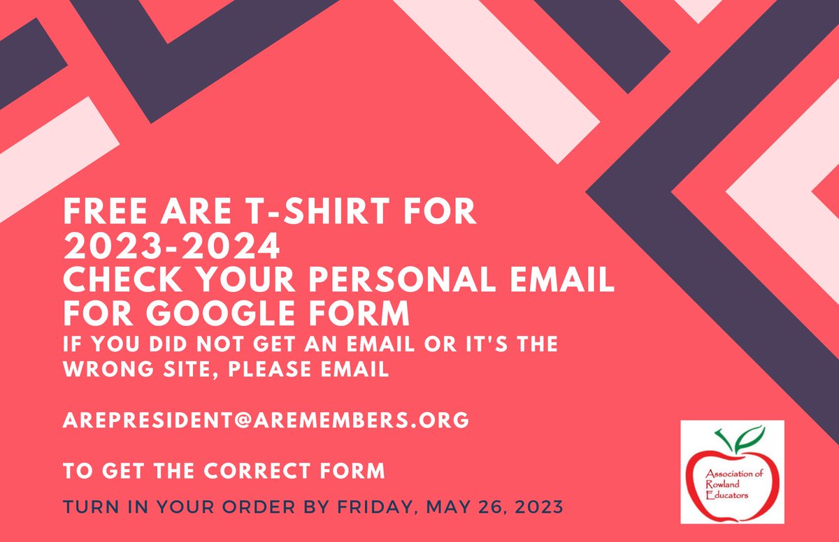 A.R.E. Members (@are_members) on Twitter photo ARE members check your email from AREPresident@aremembers.org for a google form to order your free shirt. If the site is wrong, please reply so we can send the correct form to you! Happy Friday! ARE members check your email from AREPresident@aremembers.org for a google form to order your free shirt. If the site is wrong, please reply so we can send the correct form to you! Happy Friday!
