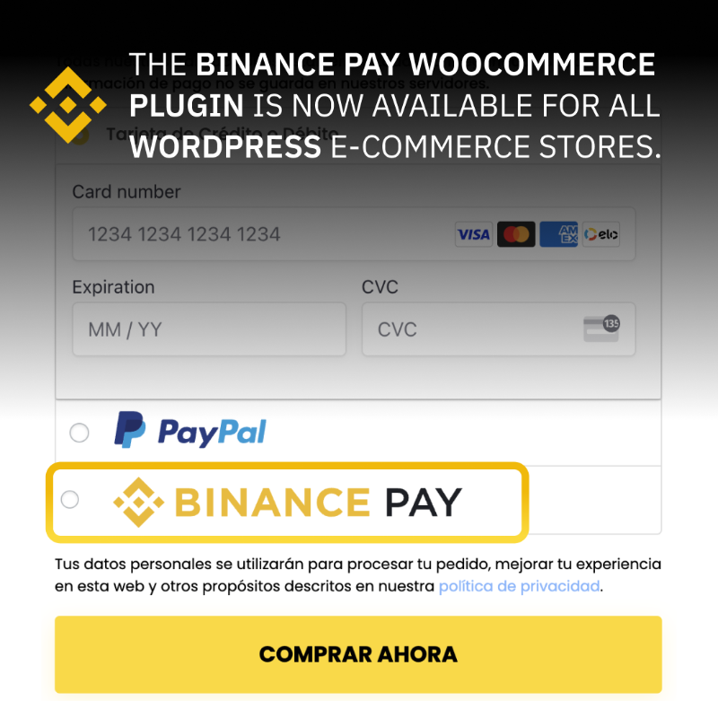 binance's tweet photo. E-commerce stores on WordPress can now accept crypto with the #Binance Pay WooCommerce plugin!  

Benefits include:
🔸 Access to over 70 accepted cryptocurrencies
🔸 Lower fees on payments

And more ⬇️
