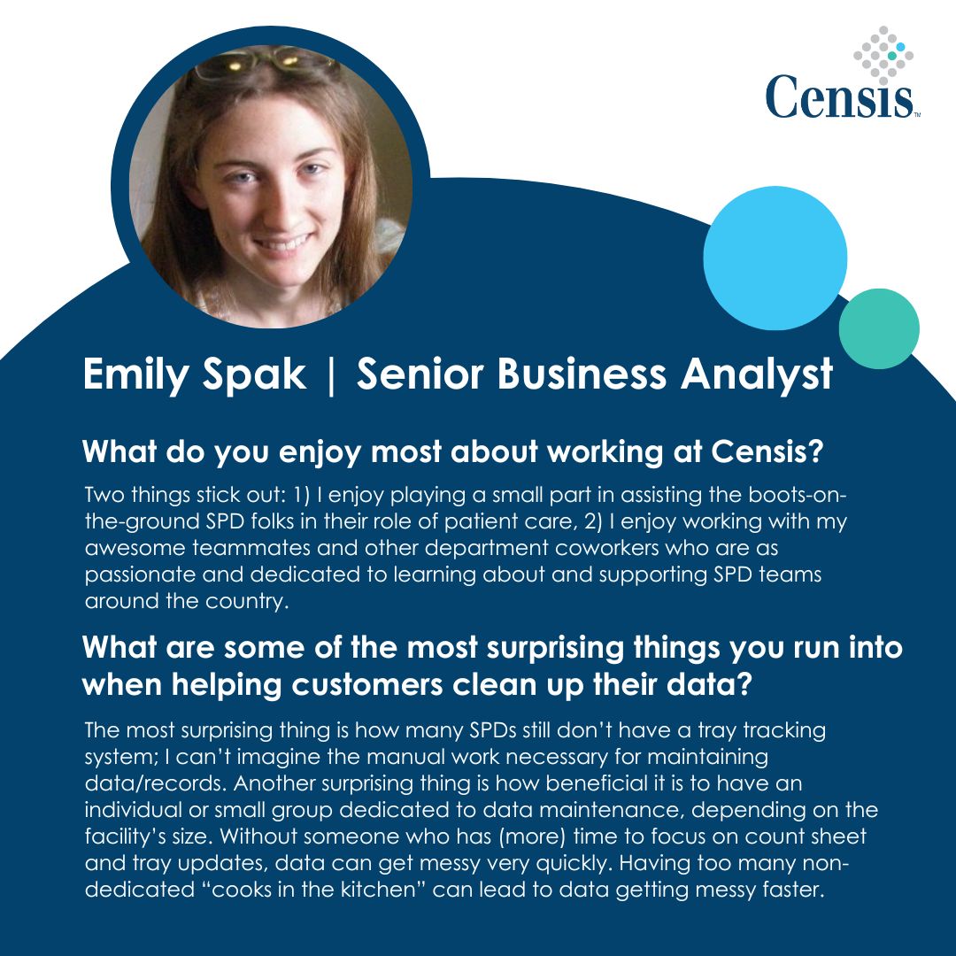 Employee Spotlight: Meet Emily Spak, Senior Business Analyst at Censis Technologies! Emily and her team are on the front lines of fighting #DirtyData, cleaning up and optimizing customer data in CensiTrac!

#Censis #Recognition #EmployeeSpotlight # ForYourForUsForGrowth