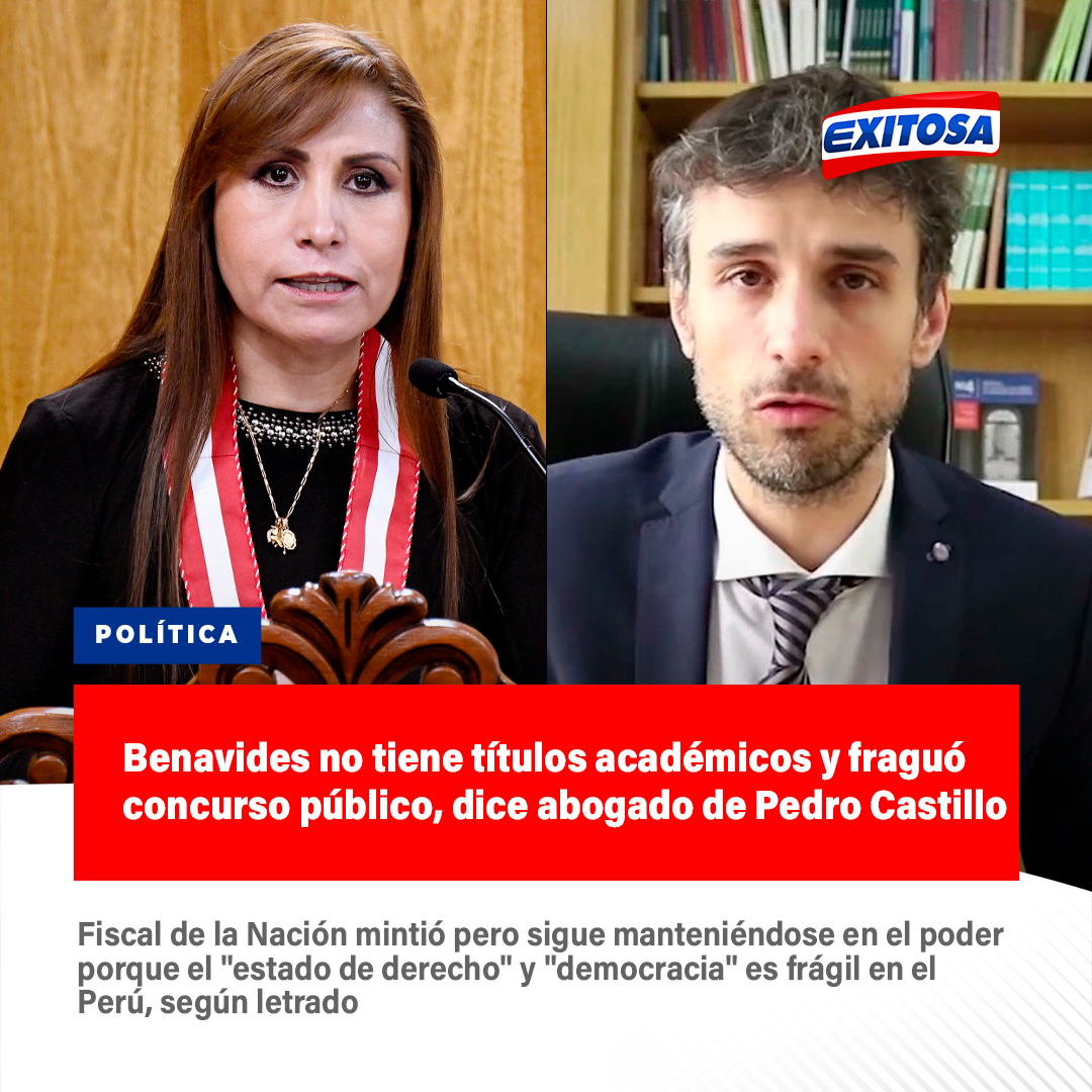 exitosape's tweet photo. 🔵🔴En una conferencia de prensa en la ciudad de Ginebra, en Suiza, el abogado de Pedro Castillo, Guido Croxatto, dijo que la fiscal de la Nación, Patricia Benavides, "no tiene títulos académicos" para ostentar el importante cargo y "fraguó" el concurso público de la Junta Nacional de Justicia (JNJ).