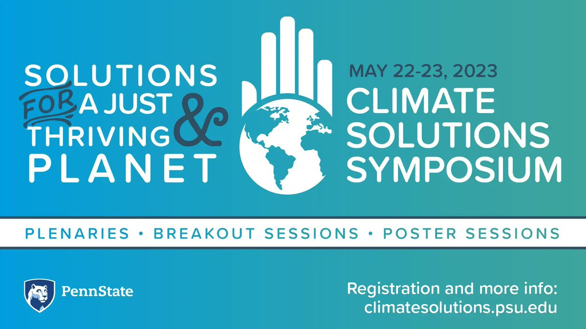 The Climate Solutions Symposium starts on Monday! Join us to discuss crucial components to solving the climate challenge. Registration opens at 7:30am and <a href="/EJinAction/">Dr. Mustafa Santiago Ali 🤙🏾✊🏾</a>'s keynote begins at 9am!

📅 May 22–23
📍 State College, PA
🔗 climatesolutions.psu.edu
➡️ #PennStateClimate