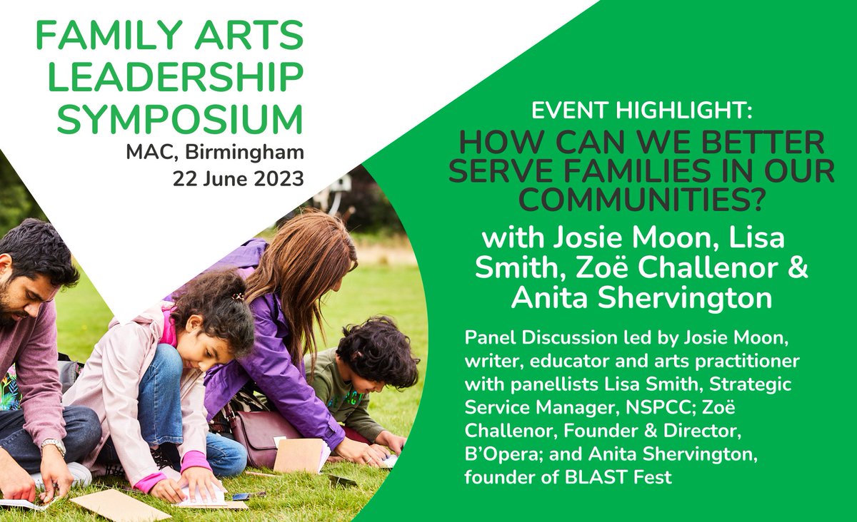 How can we better serve families in our communities?

Join us on 22 June for this panel discussion + more

Book #FamilyArtsLeadership Symposium Tickets: familyarts.co.uk/family-arts-le…

@AnitaShervingt1 @blastfestuk  @la_publishing @BOpera @NSPCC