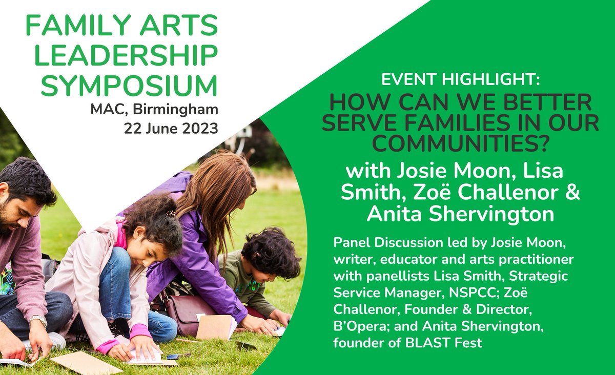 How can we better serve families in our communities?

Join us on 22 June for this panel discussion + more

Book #FamilyArtsLeadership Symposium Tickets: familyarts.co.uk/family-arts-le…

<a href="/AnitaShervingt1/">Anita Shervington</a> <a href="/blastfestuk/">BLAST</a>  @la_publishing <a href="/BOpera/">B'Opera</a> <a href="/NSPCC/">NSPCC</a>