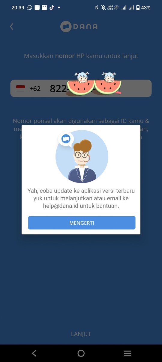 nkmatsss's tweet photo. halo min knp setelah topup app dana langsung kelogout. Pas mau login lagi susah 
aku dm ig/email dll balasanya bot semua
danaaa kacau dan ruwet @danawallet https://t.co/I1aFAyrAbp