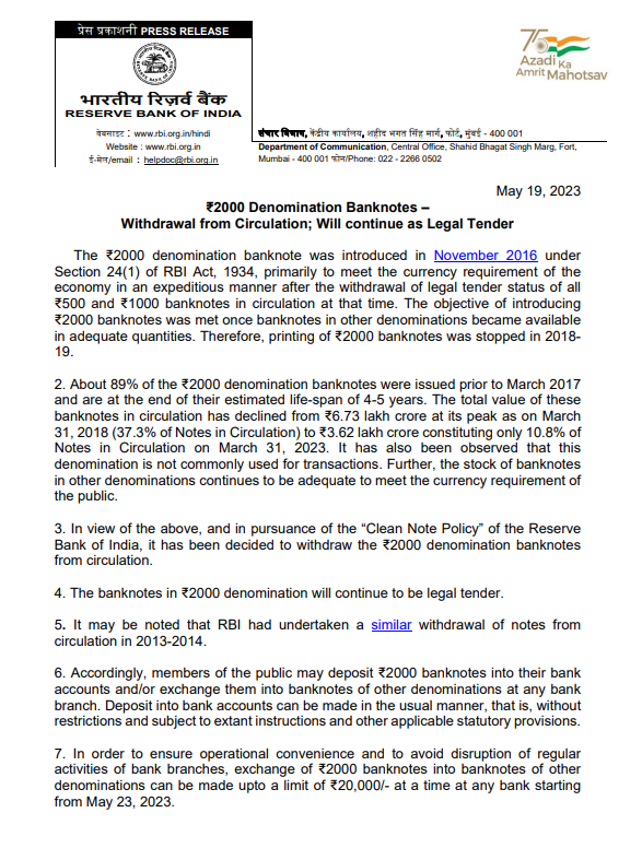 tejasgujarathi's tweet photo. #Rs2000 #INR2000 #Rs2000Note
1. #RBI instructed banks to stop circulation of Rs. 2000 notes with immediate effect.
2. No restrictions for depositing any amount in the bank account, but exchange for cash limit is only Rs.20000 per day starts from 23.05.2023 &amp; before 30.09.2023. https://t.co/CQE43zDAX5
