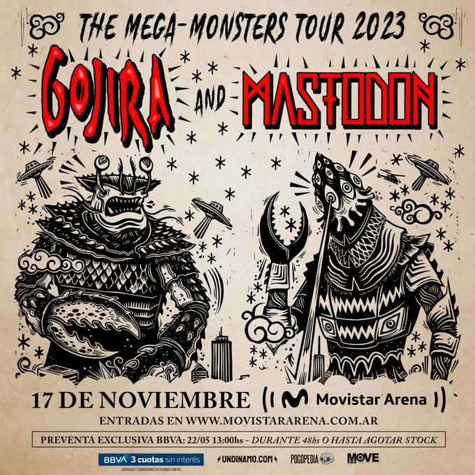 AcostaMzk's tweet photo. GOJIRA - MASTODON @MovistarArenaAR [17 de noviembre]

Preventa 👉 lunes 22/5 a las 13hs
Venta 👉 miércoles 24/5 a las 13hs https://t.co/MLLsWYc8lW