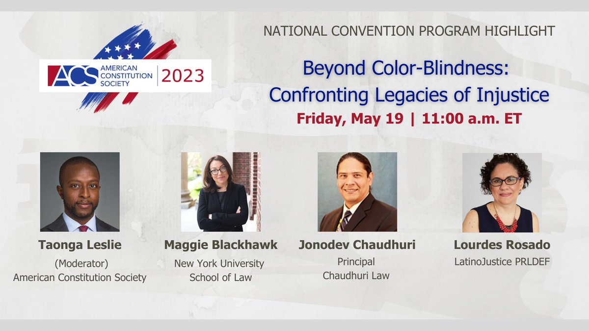 acslaw's tweet image. While #racialjustice movements have been in the spotlight, recent #SCOTUS cases have derailed progress Jonodev Chaudhuri from Chaudhuri Law, @DamonTHewitt from @LawyersComm &amp;amp; @rosadocivrights from @latinojustice will join ACS' @taongaleslie to discuss shortly at #ACS2023.