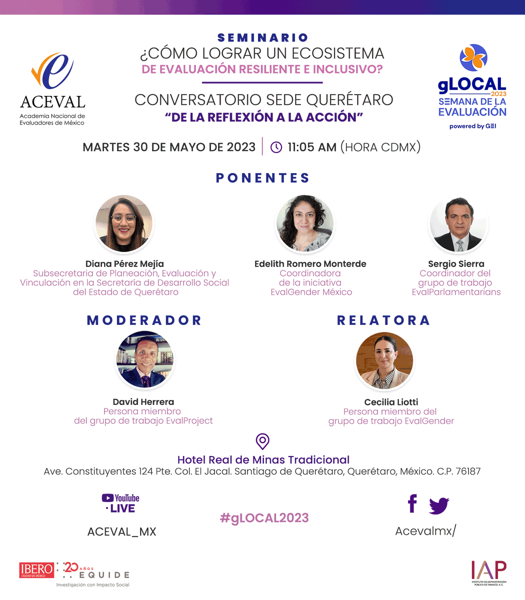 Acevalmx's tweet photo. 🎉¡Participa en nuestro Seminario de la #gLOCAL2023 ! Abordaremos los desafíos y las estrategias necesarias para lograr un ecosistema de evaluación resiliente e inclusivo. 

🗓️30/mayo
⏰9am-2pm (hora CDMX)
Evento híbrido con transmisión en vivo: https://t.co/e1zr3UzHof https://t.co/QMdaHq5KAW