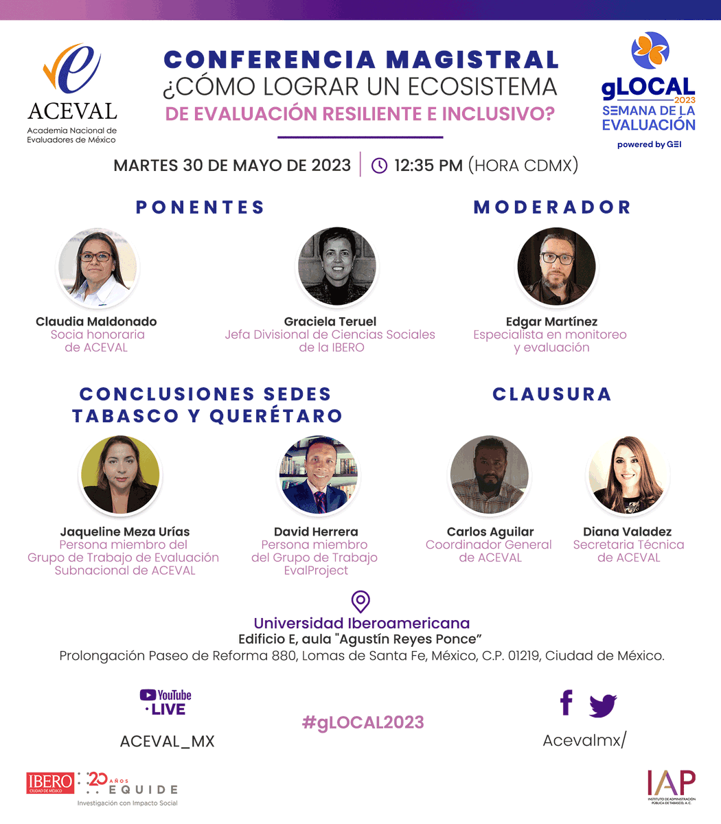 Acevalmx's tweet photo. 🎉¡Participa en nuestro Seminario de la #gLOCAL2023 ! Abordaremos los desafíos y las estrategias necesarias para lograr un ecosistema de evaluación resiliente e inclusivo. 

🗓️30/mayo
⏰9am-2pm (hora CDMX)
Evento híbrido con transmisión en vivo: https://t.co/e1zr3UzHof https://t.co/QMdaHq5KAW