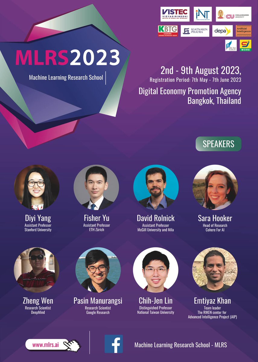📣 Calling all Machine Learning enthusiasts! 🚀

The second Machine Learning Research School (MLRS: mlrs.ai) will be held in Bangkok between August 2 - 9, 2023, including one day of Bangkok city tour 🌆.

📝 Apply now at mlrs.ai/participate to secure your spot