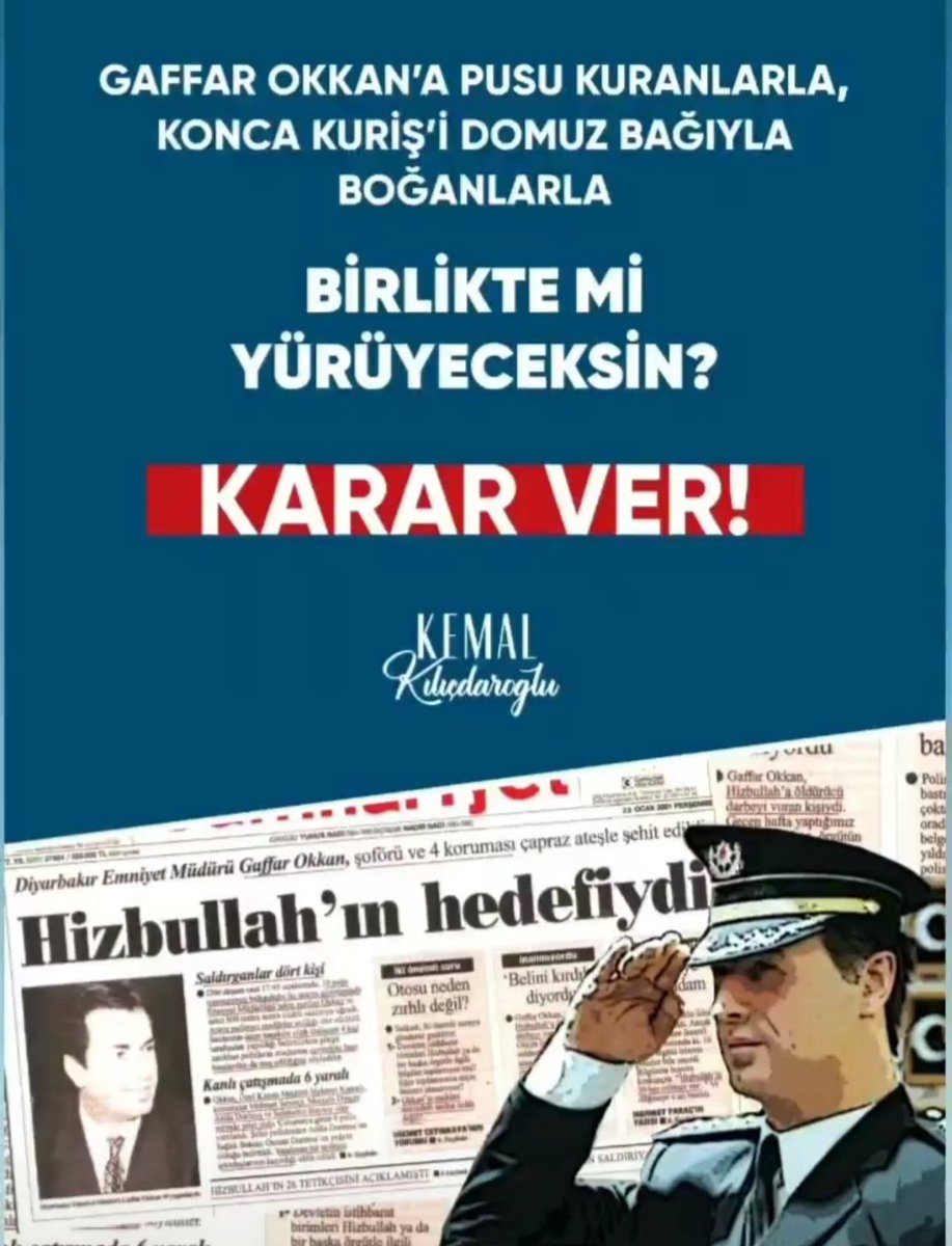 Gaffar Okkan'a pusu kuranlarla, 
Konca Kuriş'i domuz bağıyla boğanlarla birlikte mi yürüyeceksin? 

KARAR VER!