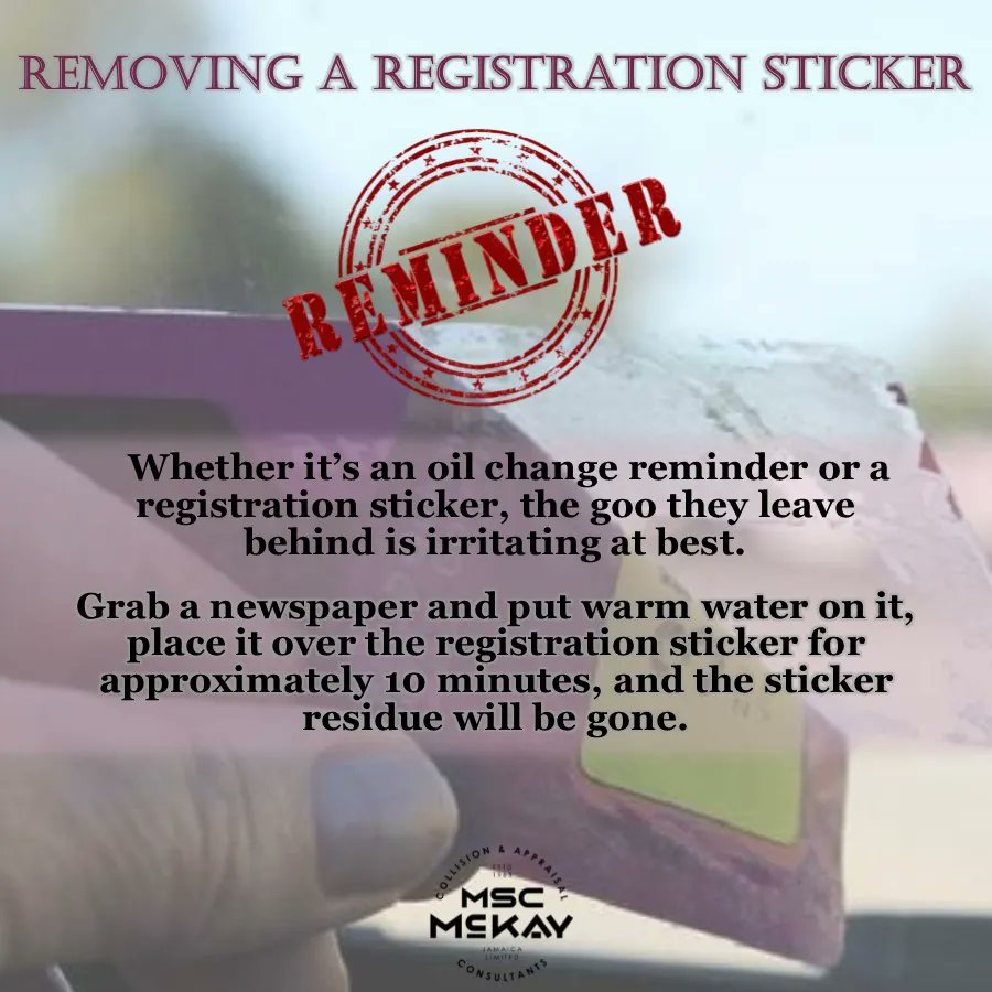 TipTime – 
Removing the registration sticker from the windshield! 
Often a sticky mess.  #makingiteasy
.
.
.
#tiptime #registration #sticker #Fridaytip #Jamaica #WestIndies