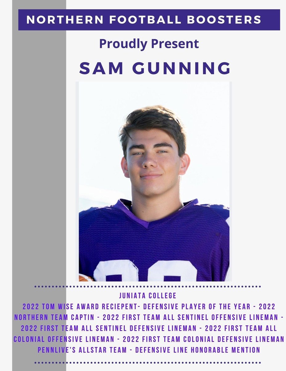 Proud to have <a href="/SamGunning68/">Sam Gunning</a> representing <a href="/NorthernFootbll/">Northern Football</a> at Sunday’s PSFCA East/West big school game! Congrats Sam!! <a href="/NHSpbears/">Northern Athletics</a> <a href="/DearOldNorthern/">Northern High School</a>