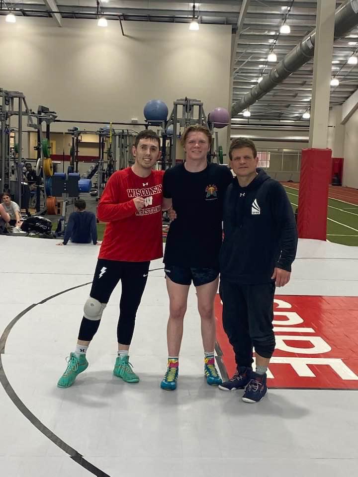SPIREWrestling's tweet photo. Bitter sweet. Jackson Lusk’s last practice with Coach K and Coach Gasber last night. Tomorrow he graduates and after tomorrow he will officially be a @GWUWrestling bulldog! 
#GWUWrestle #SPIREfam #D1Wrestle @NCAAWrestling https://t.co/W71Rkl1n9p